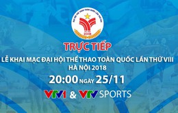 Lễ khai mạc Đại hội Thể thao toàn quốc lần thứ VIII năm 2018: TRỰC TIẾP trên VTV1 và VTV Sports (20h hôm nay, 25/11)