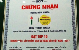 Mập mờ việc cấp giấy chứng nhận top 10 thương hiệu cho Vinaca