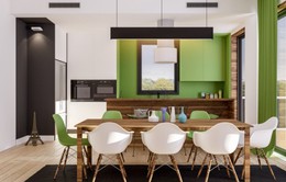 Không gian nhà bếp độc đáo với màu xanh lá cây