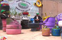 Tái chế lốp xe cũ thành nghệ thuật tại Yemen
