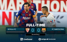 Sevilla 0-0 Barcelona: Messi im tiếng, Barca đem niềm vui cho Real Madrid