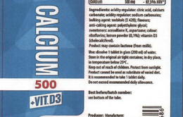 Cảnh báo về lô sản phẩm CALCIUM 500 + VIT. D3 có chứa 2-chloroethanol