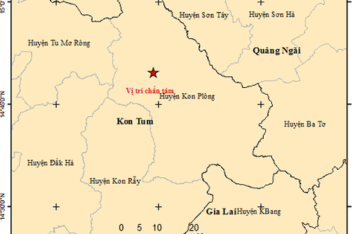Lại có động đất độ lớn 3.7 tại Kon Tum