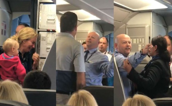Tiếp viên hãng American Airlines xô xát với nữ hành khách bế con nhỏ