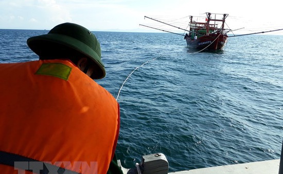 Lai dắt an toàn tàu cá cùng 4 ngư dân gặp nạn trên biển Bình Định