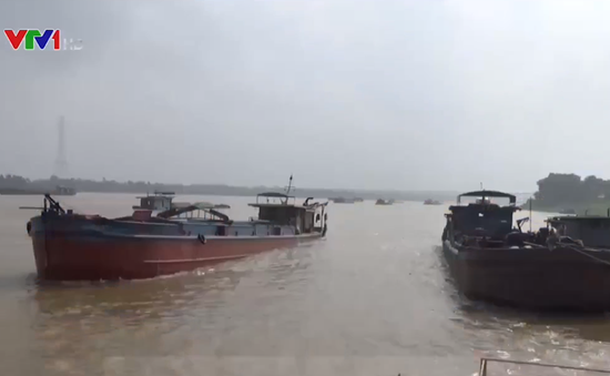 Bắt quả tang 4 tàu khai thác cát trái phép trên sông Hồng