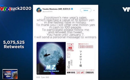 Tỷ phú Nhật Bản đạt kỷ lục dòng tweet được chia sẻ nhiều nhất