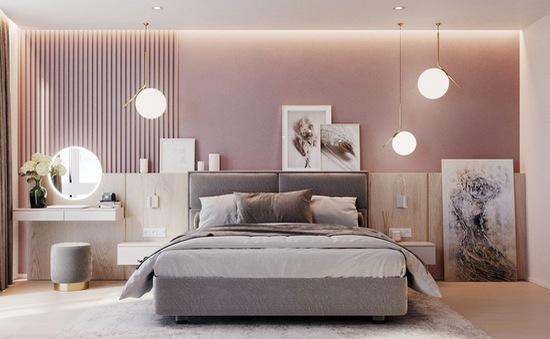 Mẫu phòng ngủ màu hồng được nhiều người ưa thích