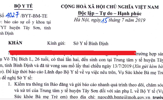 Bộ Y tế yêu cầu báo cáo vụ sản phụ chết sau sinh mổ tại Bình Định