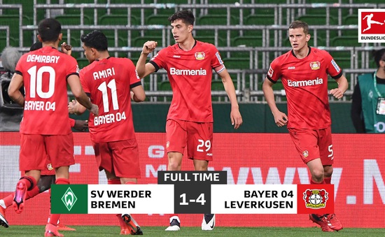 Werder Bremen 1-4 Bayer Leverkusen: Chiến thắng cách biệt (Vòng 26 VĐQG Đức, Bundesliga)