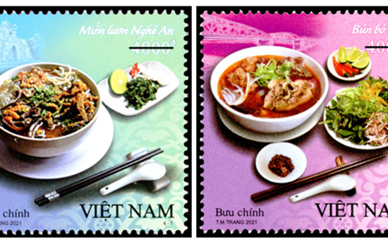 Bún bò Huế, miến lươn xuất hiện trong bộ tem Ẩm thực Việt Nam