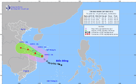 Bão số 6 sẽ gây mưa lớn từ Quảng Trị đến Bình Định
