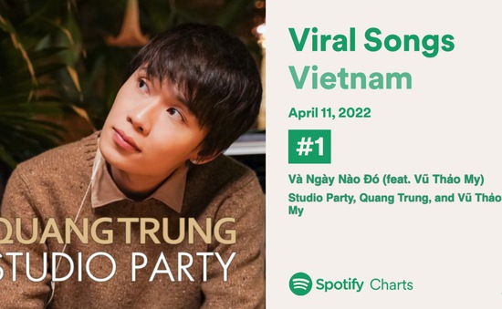 Dự án âm nhạc của diễn viên Quang Trung tại Studio Party đứng số 1 Viral Spotify Vietnam