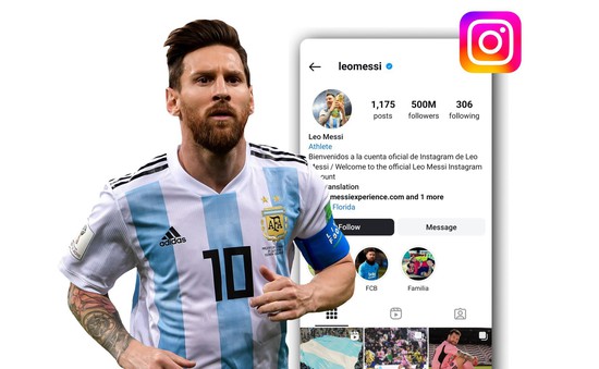 Lionel Messi cán mốc 500.000 lượt theo dõi trên Instagram