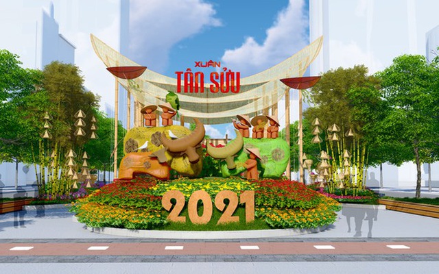 Ảnh Cận cảnh đàn trâu đồng quê Việt Nam chuẩn bị ra đường hoa Nguyễn Huệ  đón Tết Tân Sửu 2021