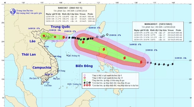 Barijat forecast to weaken as Mangkhut heads to East Sea