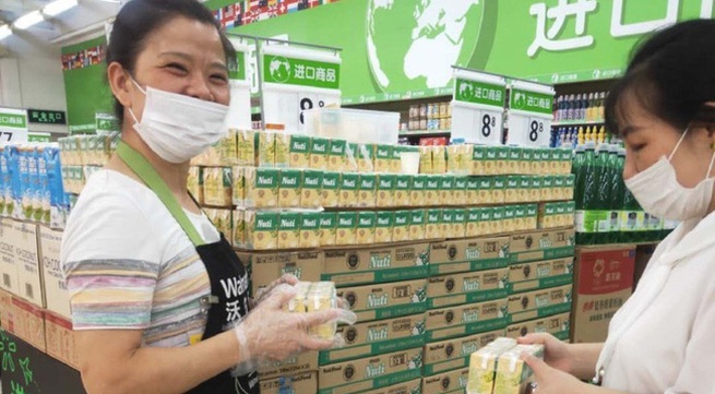 NutiFood soymilk on shelves of Walmart supermarkets in China