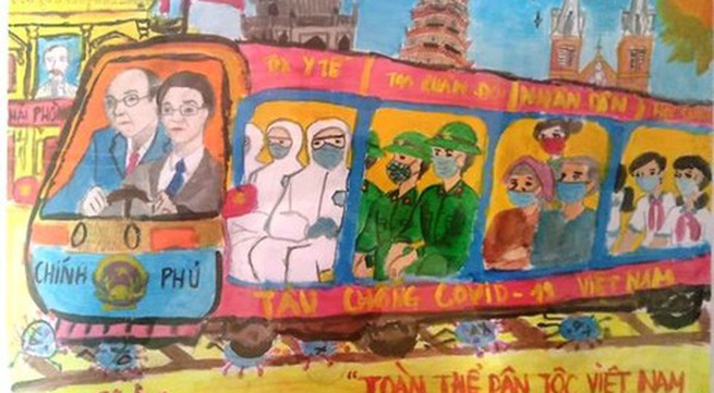 “Vietnamese train pushes back COVID-19” wins prize in child’s painting contest