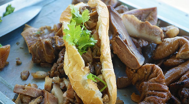 Vietnamese baguette with cow offal in Ha Tien town